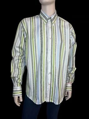 Ted Baker London Dress Shirt Multi Colour Vertical Stripe Dress French Cuff L/XL
